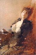 Franciszek zmurko Portrait of a woman with a fan and a cigarette. oil